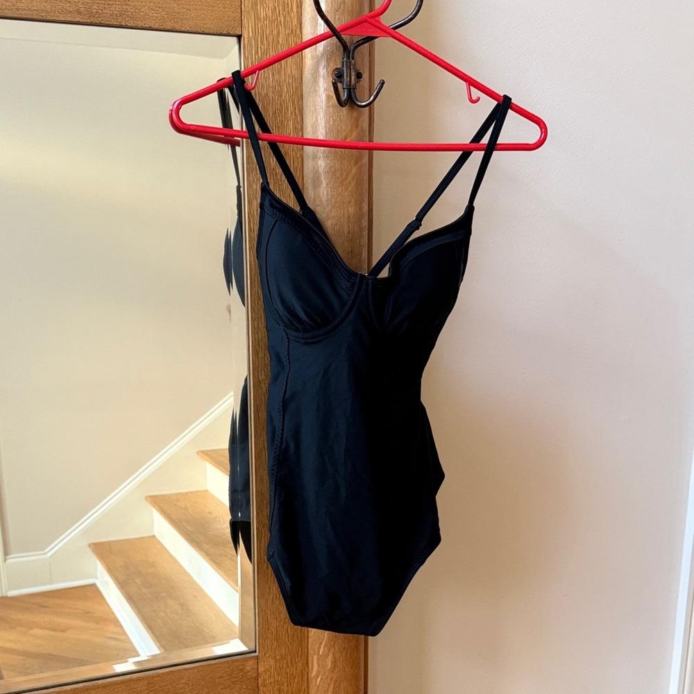 Athleta Black One-Piece Swimsuit with V-Neck and Adjustable Straps